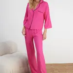 Trendyol Fuchsiové pyžamo s košilí a kalhotami