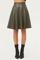 88854 Dewberry Flared Faux Leather Skirt-Khaki
