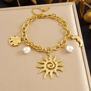 304 Stainless Steel & Plastic Imtation Pearl Charm Bracelets