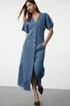 Trendyol Blue Stitch Detailed V Neck Maxi Denim Dress