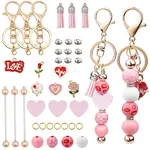 Valentine's Day DIY Alloy Enamel & Wood Beadable Bar Keychain Making Kit