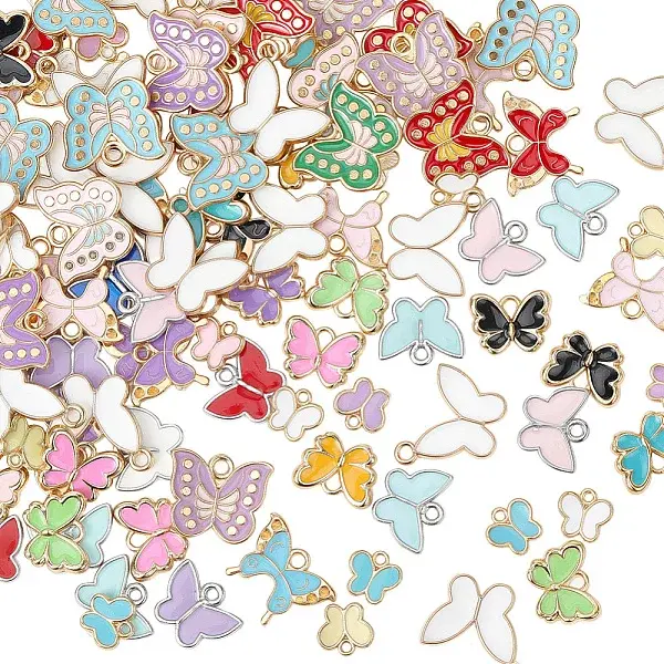 120Pcs 6 Styles Alloy Enamel Pendants
