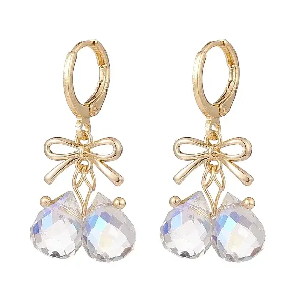 Alloy Bowknot with Glass Teardrop Dangle Leverback Earrings