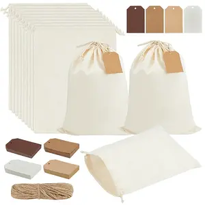 12Pcs Rectangle Cotton Drawstring Bags