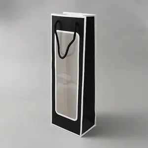 Paper Wine Gift Tote Pouches with with PVC Visible Window