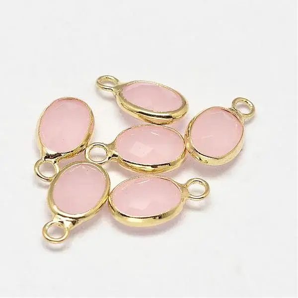 Oval Faceted Golden Tone Brass Glass Charms