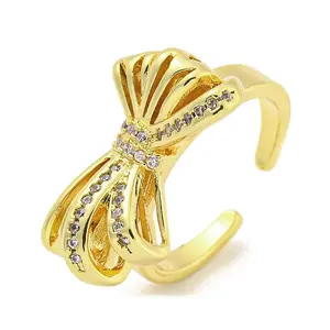 Bowknot Brass Micro Pave Clear Cubic Zirconia Cuff Rings