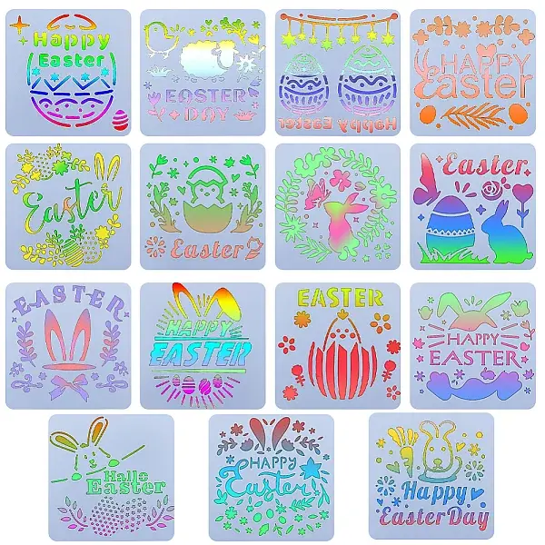 Easter PET Plastic Hollow Out Drawing Painting Stencils Templates