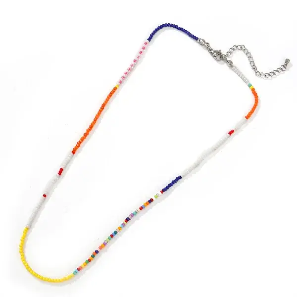 Boho Glass Seed Beaded Necklaces with 304 Stainless Steel End Chains