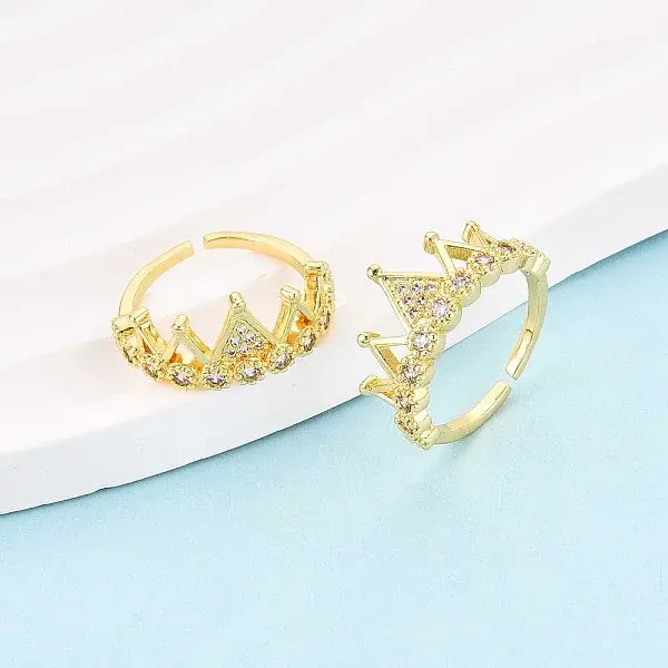 Brass Micro Pave Cubic Zirconia Cuff Rings for Women