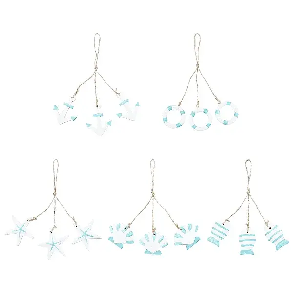 5Pcs 5 Styles Mediterranean Style Natural Wood Pendant Ornaments