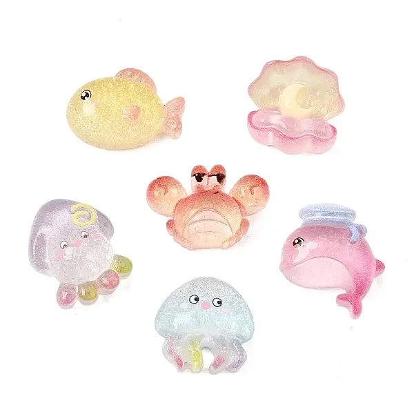Ocean Theme Transparent Resin & Paillette Cabochons
