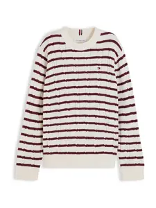 TOMMY HILFIGER Sveter 'Essential'  bordová / biela