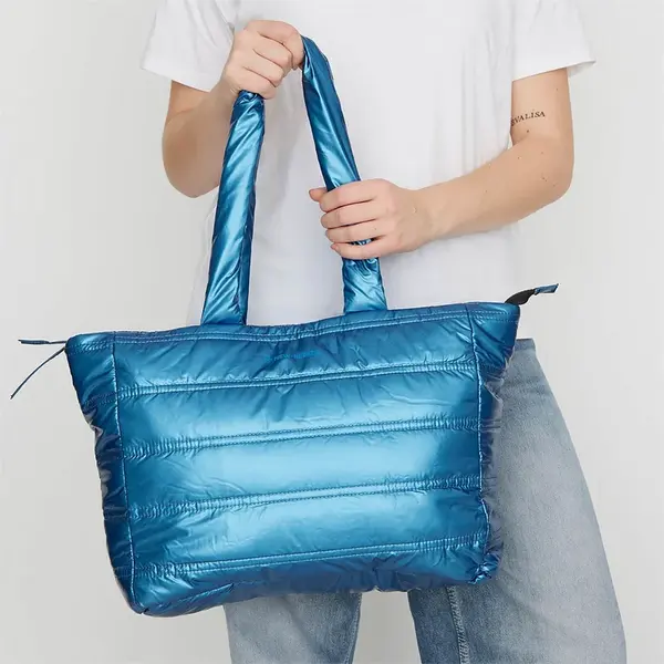 Lesklá shopper dámská kabelka New Rebels Melani, textilní − modrá