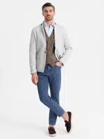 Ombre Men's melange rayon jacket with stand-up collar - grey melange