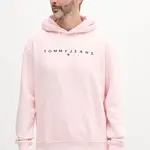 Mikina Tommy Jeans pánská, růžová barva, s kapucí, s potiskem, DM0DM20746