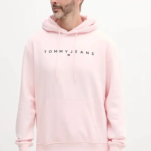 Mikina Tommy Jeans pánská, růžová barva, s kapucí, s potiskem, DM0DM20746