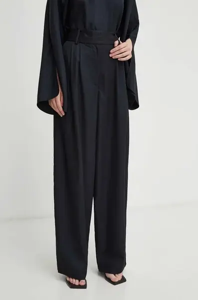 Kalhoty By Malene Birger dámské, černá barva, široké, high waist