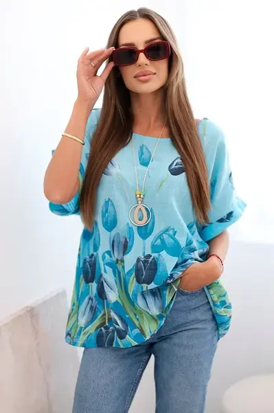 Kesi Włoski Dámská bavlněná košile s květinovým vzorem modrý