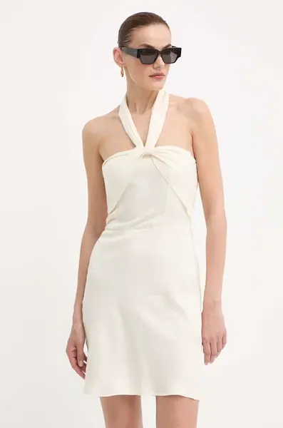 Šaty s příměsí lnu Patrizia Pepe béžová barva, mini, 2A2779 A052