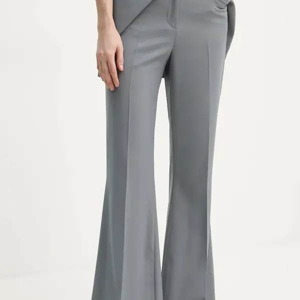 Kalhoty s příměsí vlny Remain šedá barva, zvony, high waist, 5023923046
