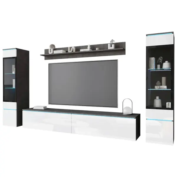 Livetastic OBÝVACÍ STĚNA, antracitová, vysoce lesklá bílá