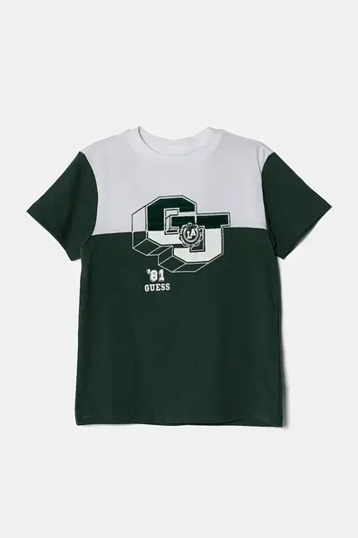 Dětské bavlněné tričko Guess zelená barva, s potiskem, N5RI10 K8HM4