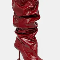Kožené kozačky Naked Wolfe Vern dámské, červená barva, na podpatku, Vern Crinkle Patent Leather Red