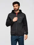 Ombre Men's lightweight jacket of combined materials with hood and decorative quilting - black