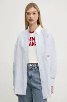 Bavlněná košile Tommy Jeans modrá barva, relaxed, s klasickým límcem, DW0DW20209
