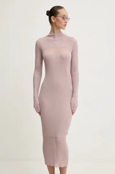 Vlněné šaty Diesel M-SLINT DRESS růžová barva, midi, A16556.0CPAS