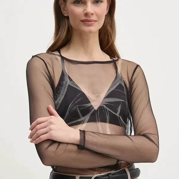 Halenka Sisley dámská, černá barva, vzorovaná, 39ZHL106P
