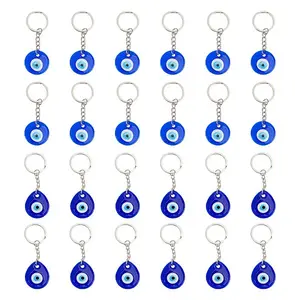 24Pcs 2 Styles Handmade Lampwork Teardrop & Flat Round with Evil Eye Keychains