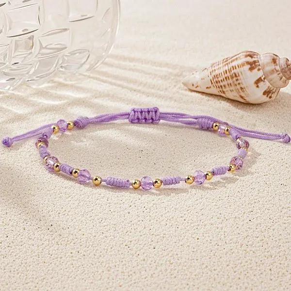 Glass & Brass Beads Braided Bead Bracelets
