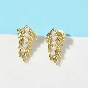 Leaf Brass Stud Earrings