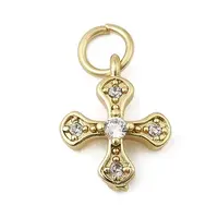 Brass Micro Pave Cubic Zirconia Tiny Cross Charms