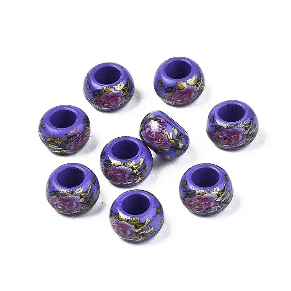 Flower Printed Opaque Acrylic Rondelle Beads
