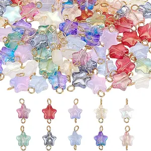 100Pcs 10 Styles Star Glass Connector Charms