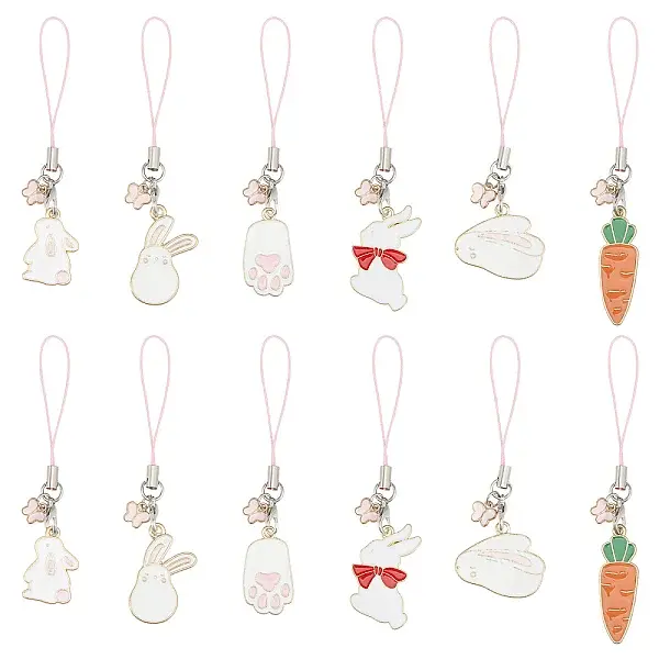 12Pcs 6 Style Alloy Enamel Mobile Straps