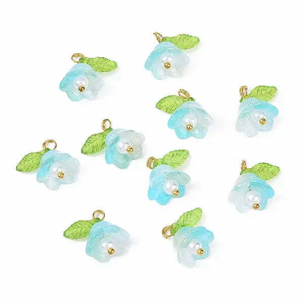 10Pcs Acrylic & Glass Flower Pendants