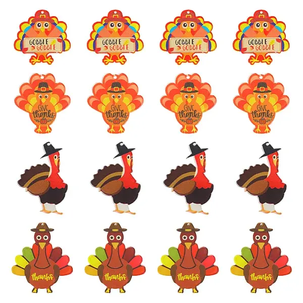 16Pcs 4 Styles Thanksgiving Day Opaque Acrylic Pendants