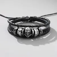 Cowhide & PU Leather Braided Triple Layer Multi-strand Bracelet