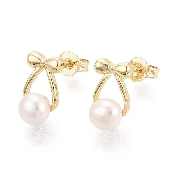 Brass & Natural Pearl Stud Earrings