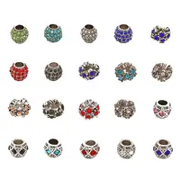 30Pcs 18 Style Alloy Rhinestone European Beads
