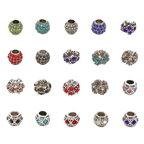 30Pcs 18 Style Alloy Rhinestone European Beads