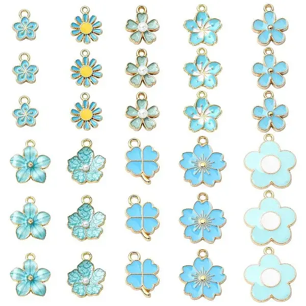 60Pcs 10 Styles Alloy Enamel Pendants