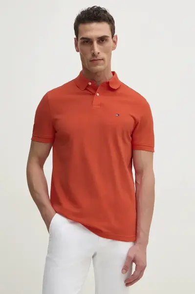 Polo tričko Tommy Hilfiger pánské, oranžová barva, MW0MW17770
