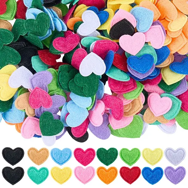 300Pcs 15 Colors Felt Heart Ornament Accessories