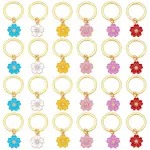 24Pcs 6 Colors Alloy Enamel Flower Keychain