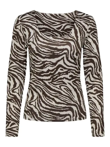 ONLY Tričko 'ONLLone'  tmavohnedá / šedobiela